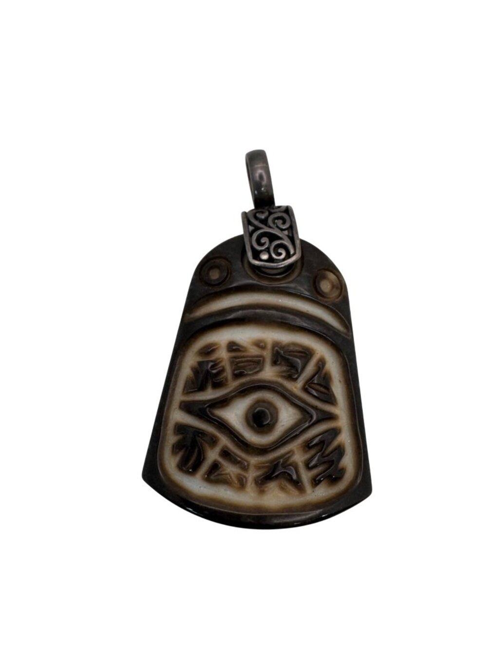 Eye Of Horus Pisces 2 Sided Pendant Sterling 925 Jasper Statement 2.5" Vintage